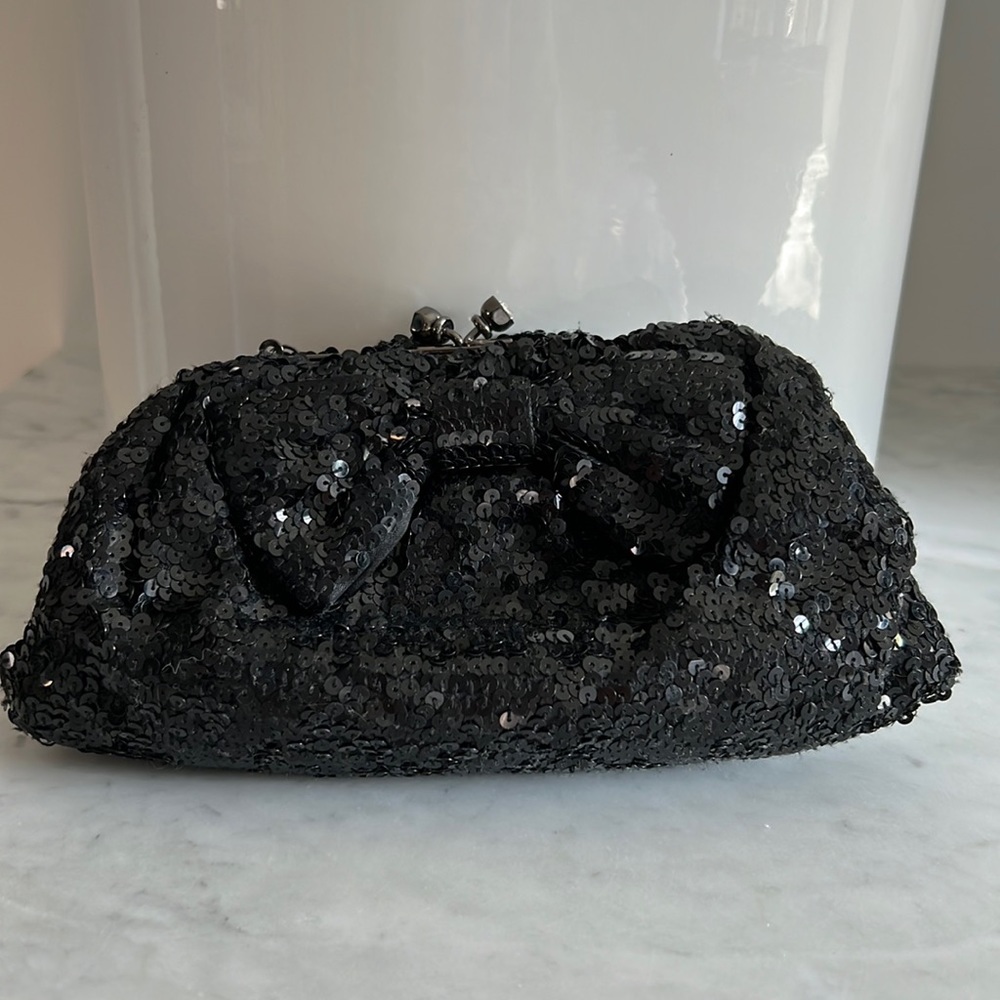 Franchi Black Sequinned Bow Clutch Purse